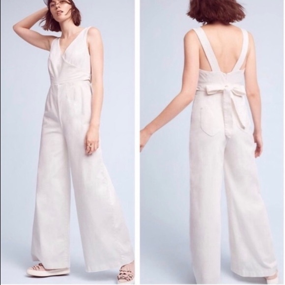 Anthropologie Pants - Chino Anthropologie White Wide Leg Jumpsuit 10